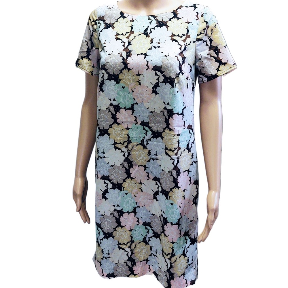 EUC THE LIMITED PASTEL & BLACK FLORAL POLYESTER LINED ZIP UP SHEATH DRESS XS